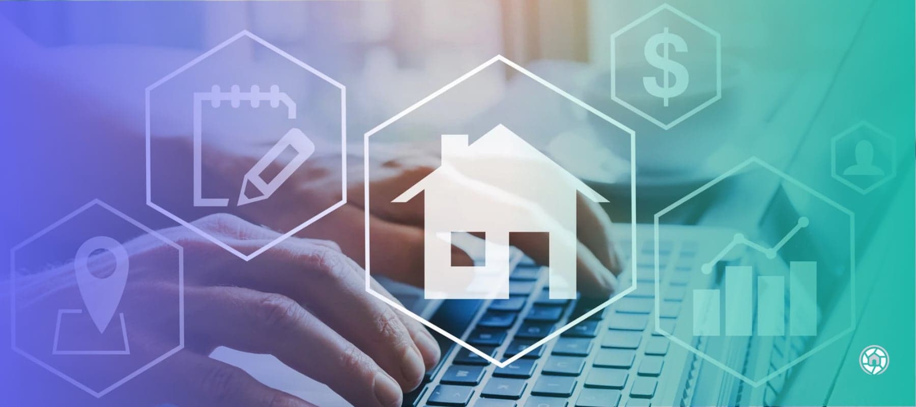 Floating icons representing AI agents in real estate
