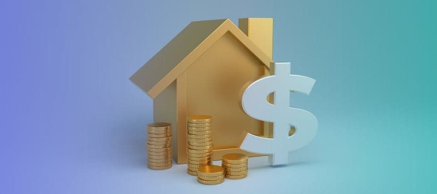 A golden house with coins surrounding it to represent carrying costs
