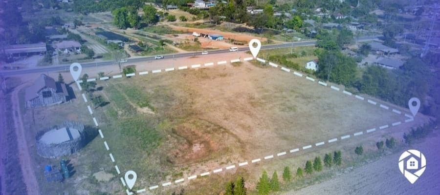 Aerial view of a land parcel marked for investment with boundary points, ideal for scalable land investing strategies.