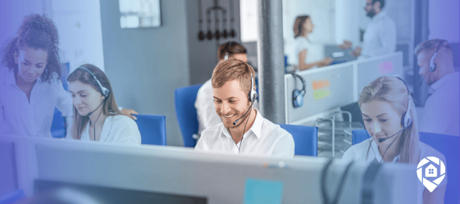 Real estate cold calling team using data-driven strategies in a modern call center.