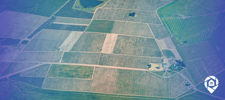 Aerial view of rural farmland parcels showing agricultural land investment opportunities and rural land investing potential.