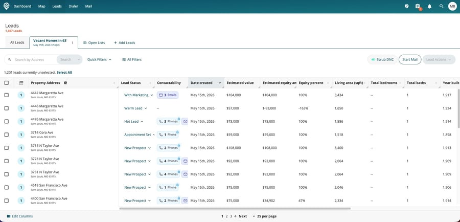 DealMachine Vacant Home List