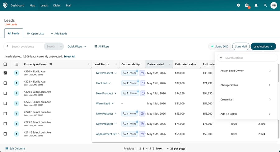 DealMachine All Leads Page