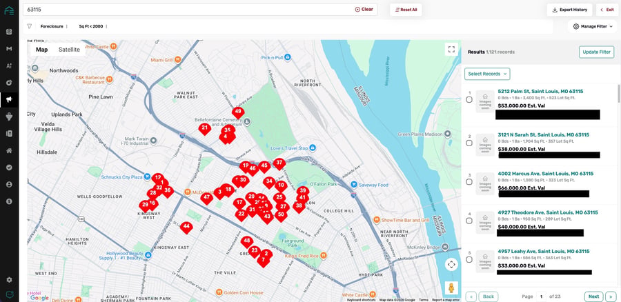REsimpli Map of Vacant Homes 63115