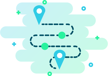 Dotted line on a map connecting a starting point to a destination.