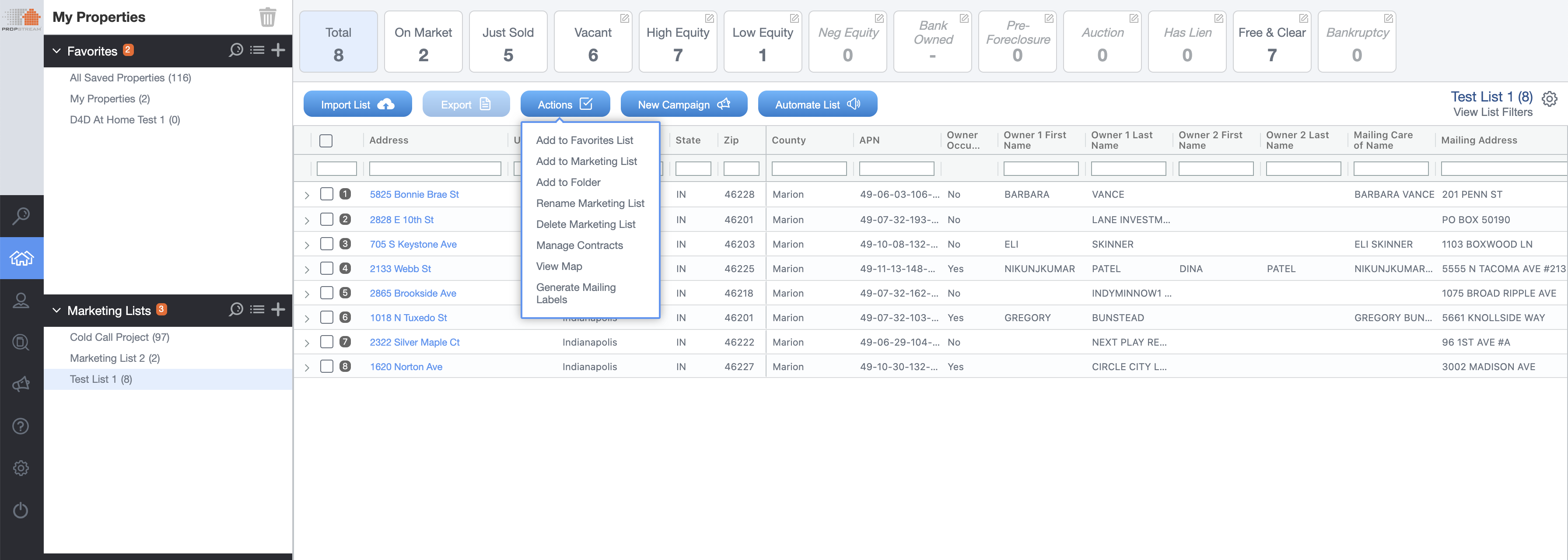 PropStream Bulk Actions